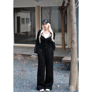 慵懒风宽松裤 胖mm显瘦复古设计感阔腿裤 子 周一棱角 糯米子