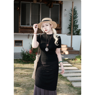 休闲气质时尚 糯米子 T恤新款 半高领显瘦短袖 百搭上衣 复活T恤