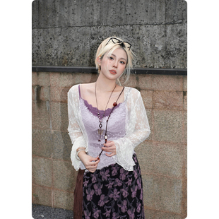 怦然心动 针织大码 防晒罩衫 开衫 上衣外搭 配吊带胖mm长袖 糯米子