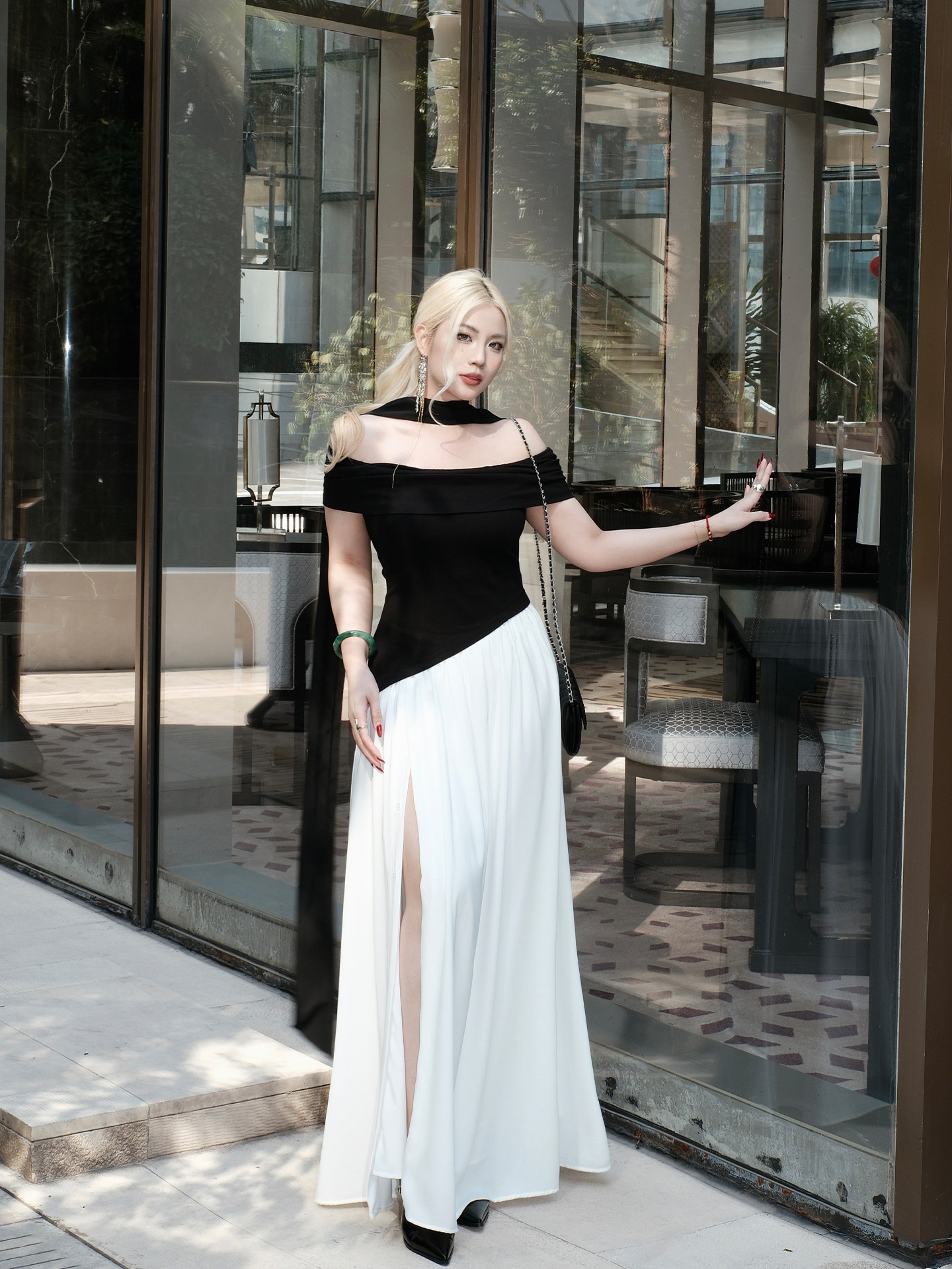 thumbnail for 糯米子[穹光之礼]天使一字领褶皱不规则抹胸裙名媛轻奢礼服裙