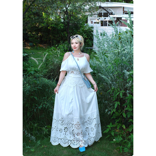 糯米子 度假风半身裙镂空花边高级感显瘦收腰裙子 流光半身裙