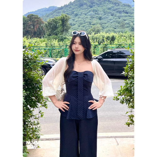 糯米子[韩漫少女]显瘦打揽抹胸夏季新款高腰女复古浪漫上衣