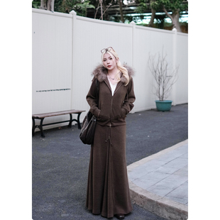 糯米子 针织A字半身裙显瘦收腰秋冬休闲长裙裙子 松茶可可半裙