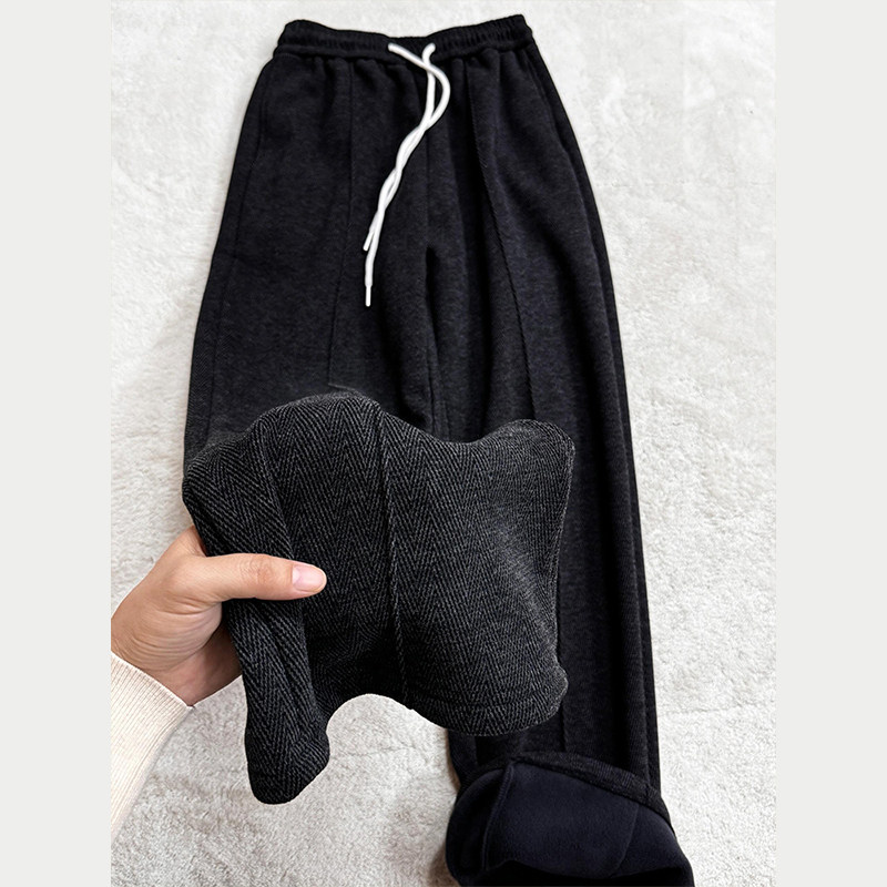 被惊艳到了！高级感深灰色人字纹加绒卫裤女冬季2025新款阔腿裤子,女装/女士精品,卫裤,淘宝优惠券,粉丝福利购,淘宝优惠卷