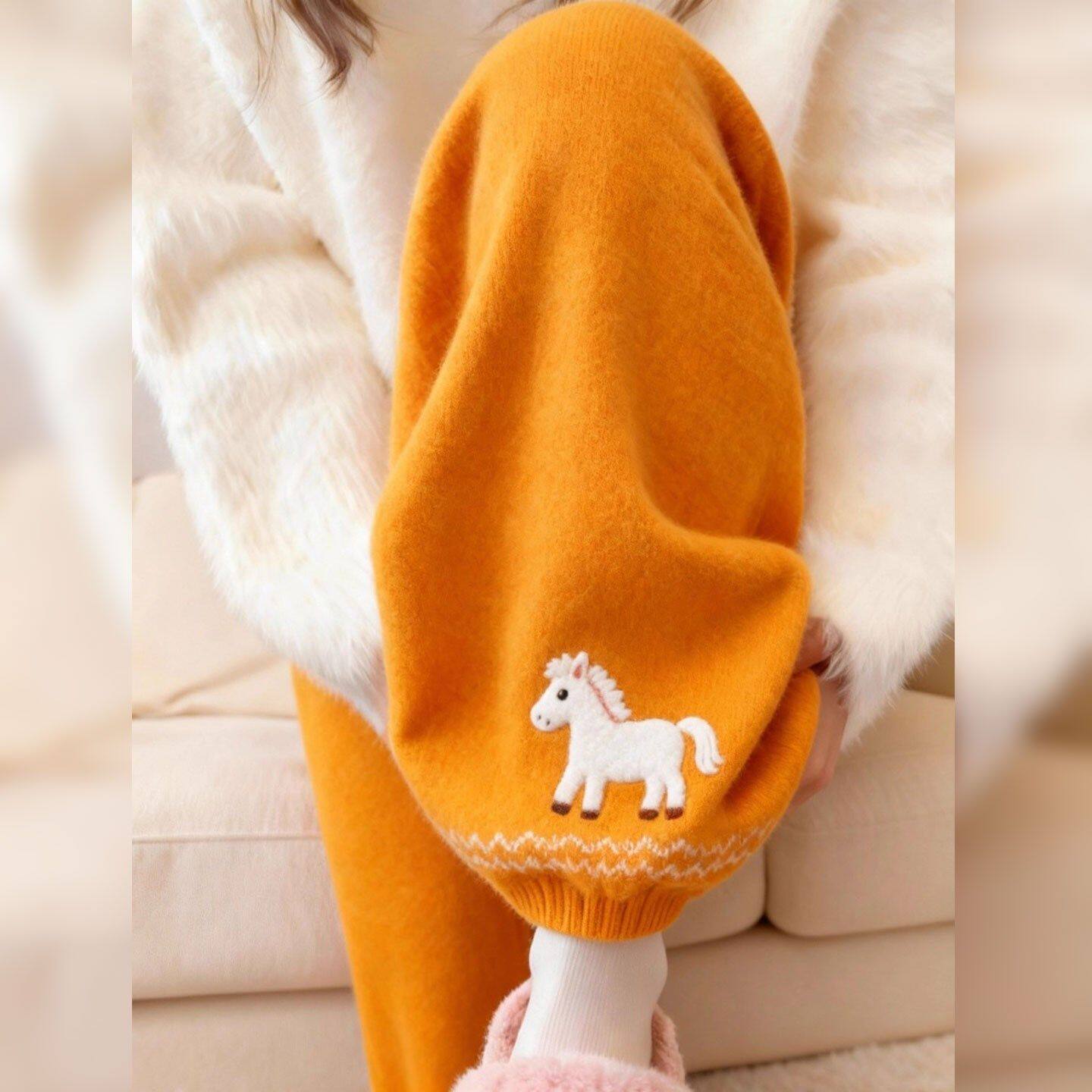 2025冬爆款橘色小马提花裤子女宽松垂感温柔慵懒风保暖时尚休闲裤,女装/女士精品,大码裤装,淘宝优惠券,粉丝福利购,淘宝优惠卷