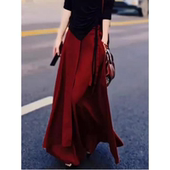 胖mm高腰显瘦设计感不规则红色半身裙女2025新款 大码 宽松气质长裙
