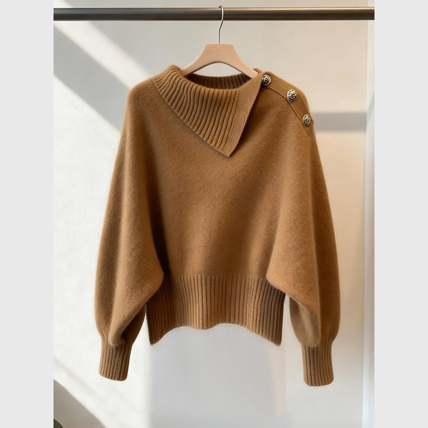 毛衣女款2025新款独特超好看时髦洋气收腰法式高领咖色针织上衣女