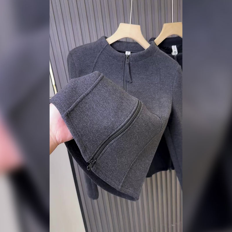 欧洲站高级感拉链设计灰色长袖女2025年秋季新款极简风显瘦上衣女