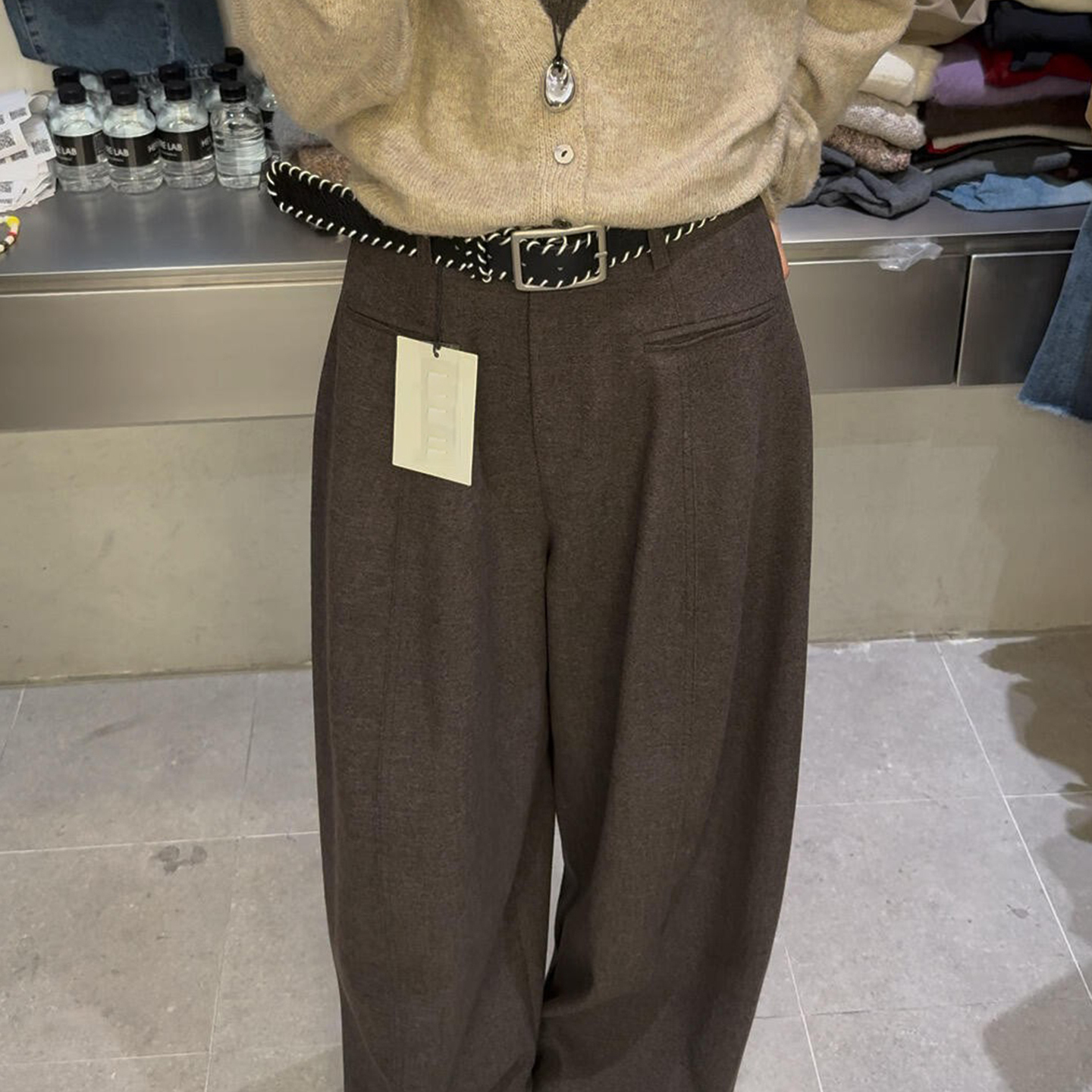 CHAO级推荐！咖色羊毛阔腿西裤女秋季老钱风氛围感宽松休闲弯刀裤