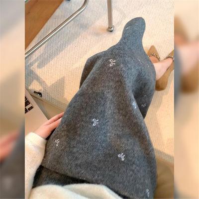 深圳南油高端货~灰色a字半身裙女秋冬时尚气质蝴蝶结针织毛呢裙子