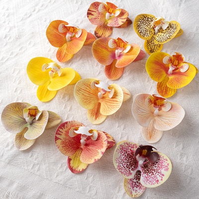 仿真蝴蝶兰单朵花头3d高档pu金色紫色diy单头花墙配件花材仿真花