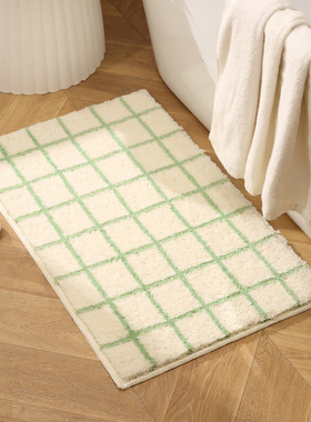 韩式ins风绿色格子浴室地垫 家用浴缸淋浴房吸水脚垫卧室床边地毯