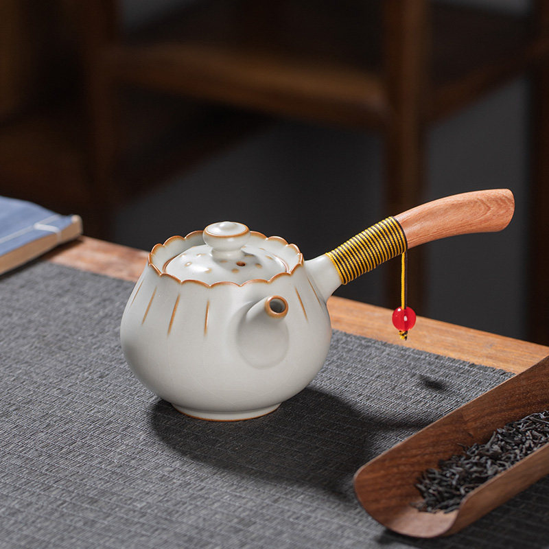 汝窑茶壶陶瓷茶具小茶壶功夫泡茶喝茶家用单壶红茶泡茶器侧把水壶