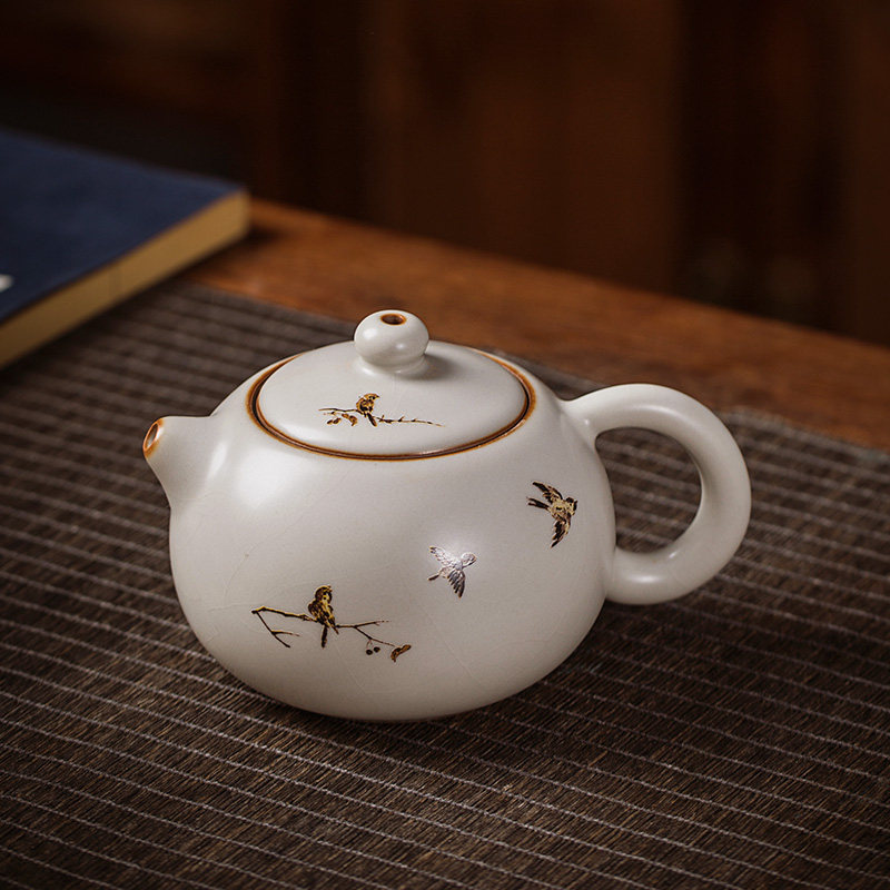 月白汝窑大号西施壶功夫泡茶壶景德镇茶具家用陶瓷功夫泡茶器单壶