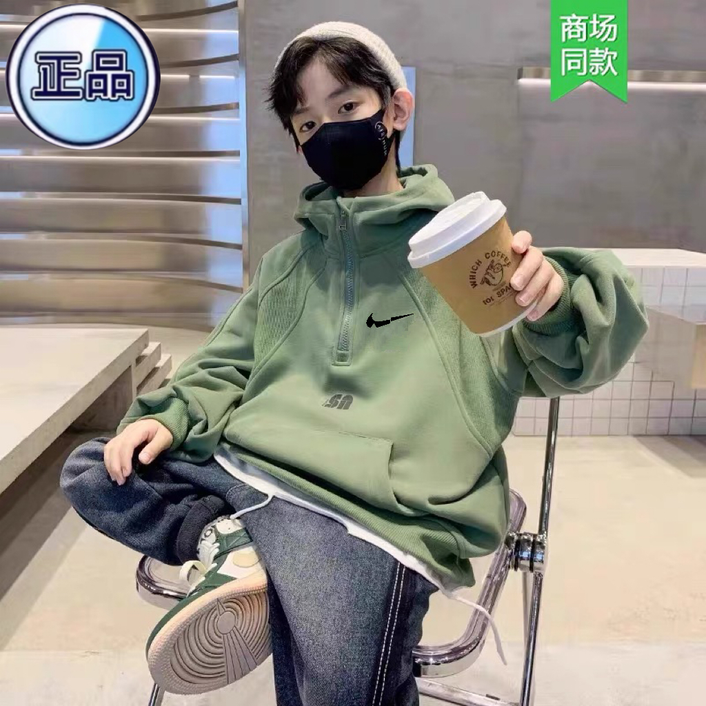 正品NK潮牌男童秋装潮加绒卫衣春秋2025新款秋季儿童男孩连帽上衣