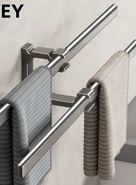 德国枪灰色毛巾单双杆卫生间免打孔浴室收纳壁挂太空铝毛巾置物架