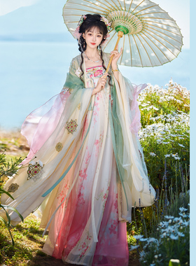 原创汉服女《春晓》新品唐制中国风齐胸襦裙绣花大袖衫春夏款套装