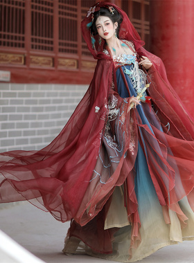 新款【凤盘金缕】原创汉服仙女唐制诃子裙中国风重工刺绣春夏套装