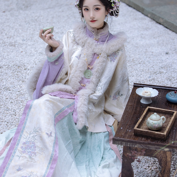 云中翠珠汉服圆领半袖立领琵琶袖