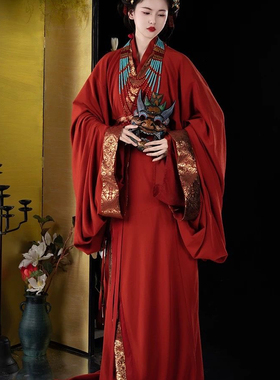 红色春夏战国原创复原汉服国风交领古装日常传统古风直裾放量新款