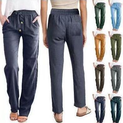 linen solid trousers color and loose wide-leg cotton Womens