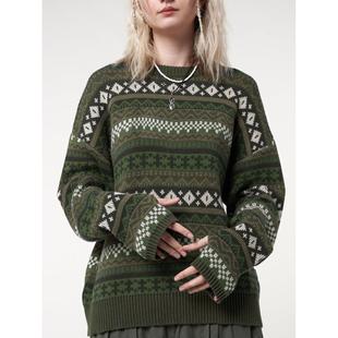 neck casual argyle knitwear round pullover women