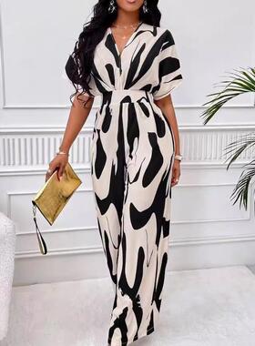 fashion elastic neck jumpsuit for casual leg office bat