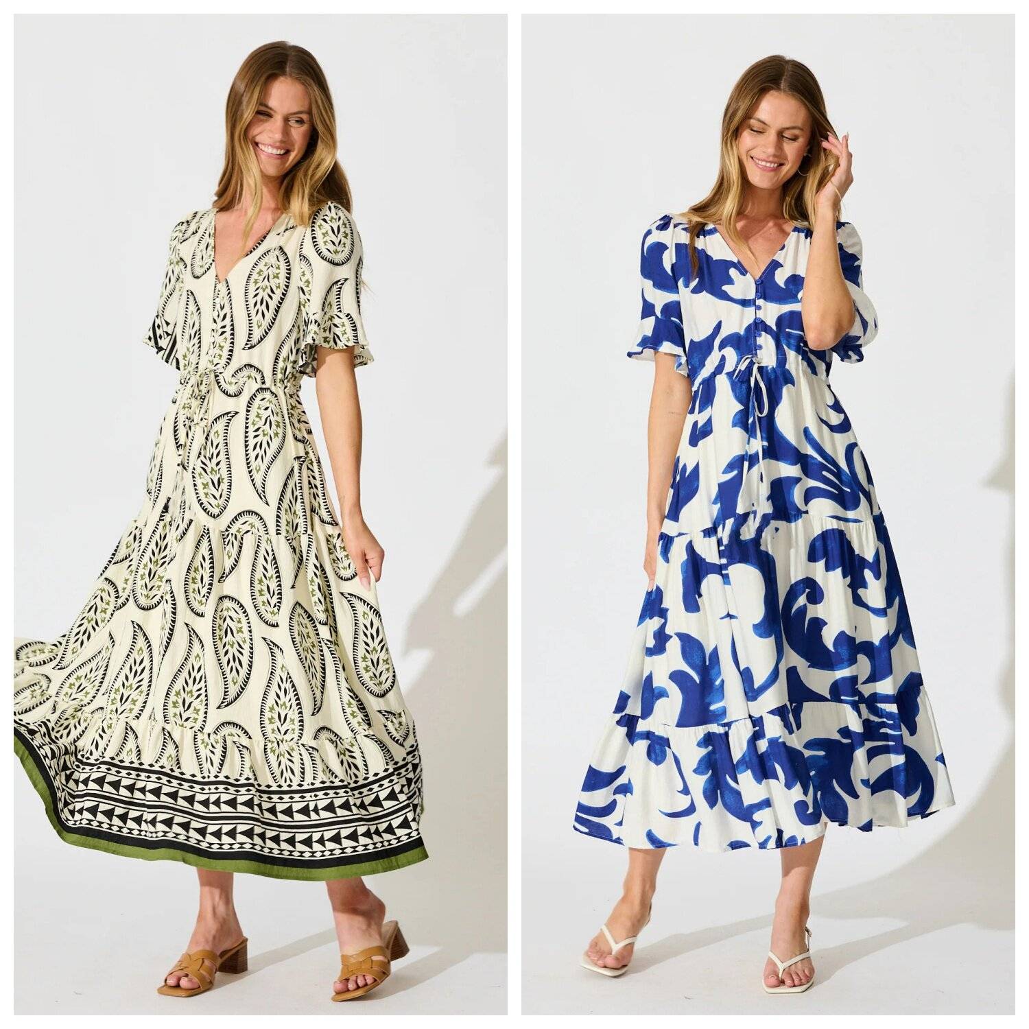 Summer printed V-neck short-sleeved women dresses 人棉连衣裙图片
