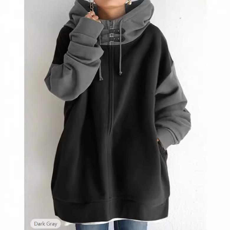 hidden zip hoodie stylish womens trendy patchwork cozy