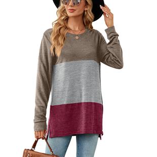 stitching neck contrast long loose color Solid round