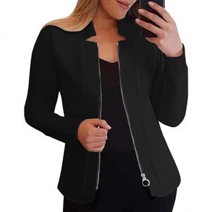 Jacket Loose Casual Solid Color Zipper Long Sleeve Suit Top