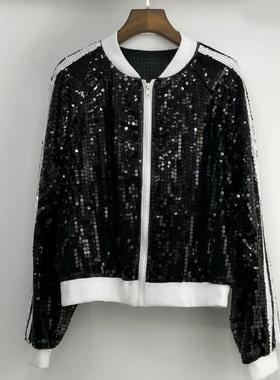 Heavy sequin cardigan zipper jacket stage performance