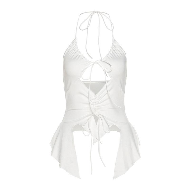 Women's solid color slim fit halter neck camisole top