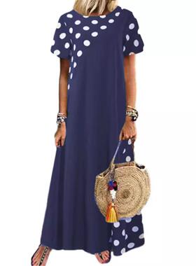 Fashionable and casual polka dot collar stitching dress