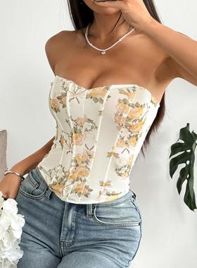 sexy lace cropped shirt women corset camis summer club crop