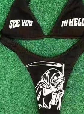 Funny punk style fashion offset bikini swimsuit shows sexy