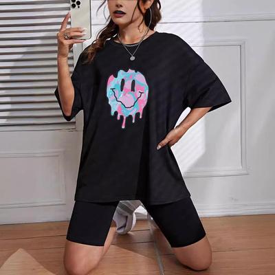 cotton tshirt womens men casual splash-ink pattern round
