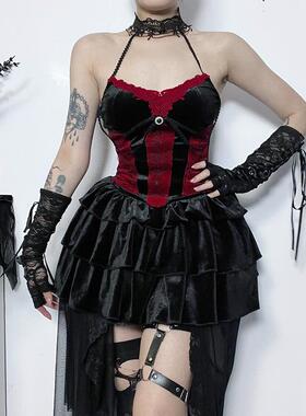 gothic velour slim fit spider web pearl halter tops