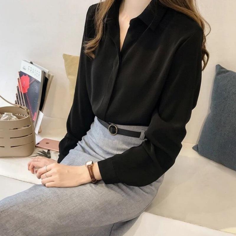 top chiffon long solid shirt color womens simple bottoming