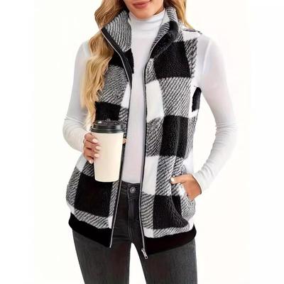 jacket womens sleeveless collar stand vest cardigan plush