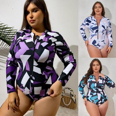 Swimsuit Plus Size One-Piece Long Sleeve Zipper Womens