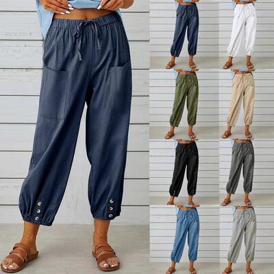 pants womens wide-leg nine-point pants linen and cotton