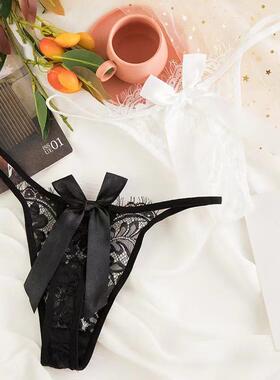 Sexy Low Waist Shiny Lace Thong Panties Women Bowknot