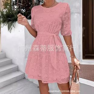 women for dress lace-up cotton pure sleeve puff elegant
