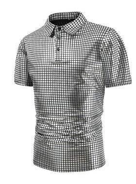 Mens formal shirt shiny button-down clothing lapel T-shirt