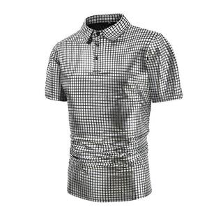 Mens formal shirt shiny button-down clothing lapel T-shirt