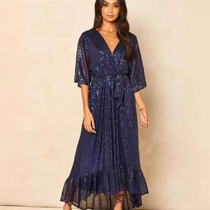 Fashionable celebrity style elastic waist dress with