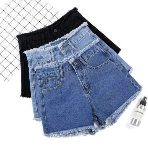韩版高腰宽松显瘦阔腿牛仔短裤女High Waist Loose Denim Shorts