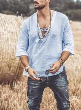 Mens chest tie cornrow sleeve T-shirt