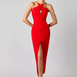 covering Personalized dress sleeveless neck hip slit cross